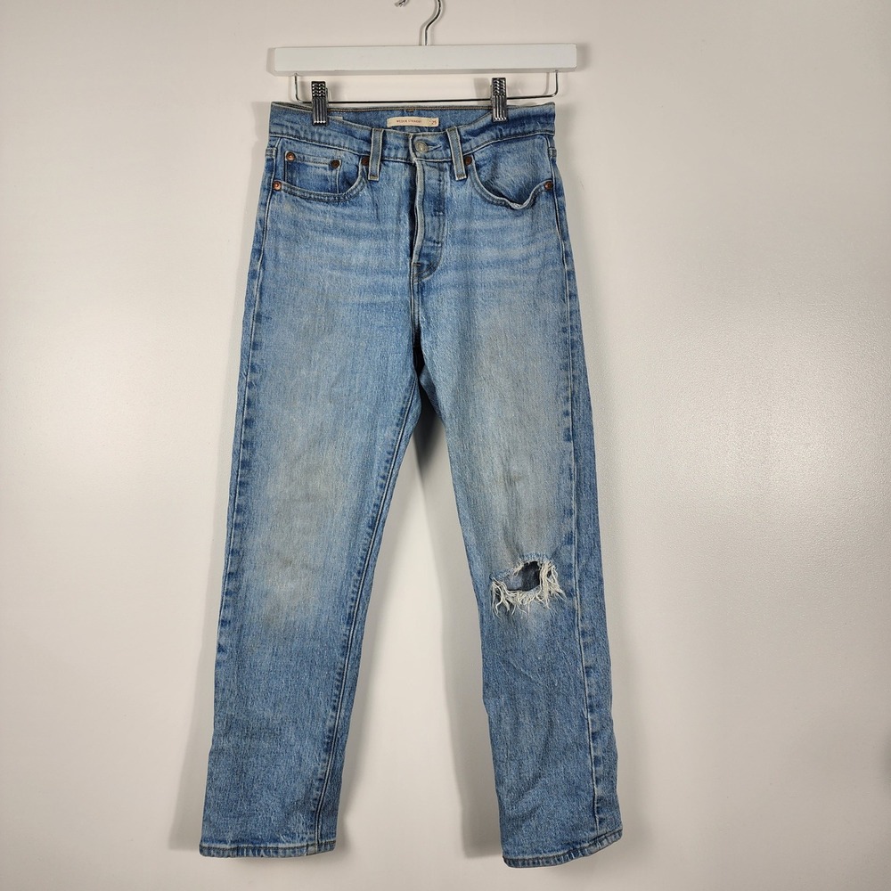 Levi's Wedgie Straight Jeans Womens 25 Blue High Rise Distressed Denim